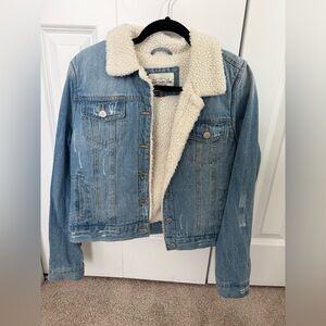 Women's Blue Denim Jacket with White Sherpa Lining